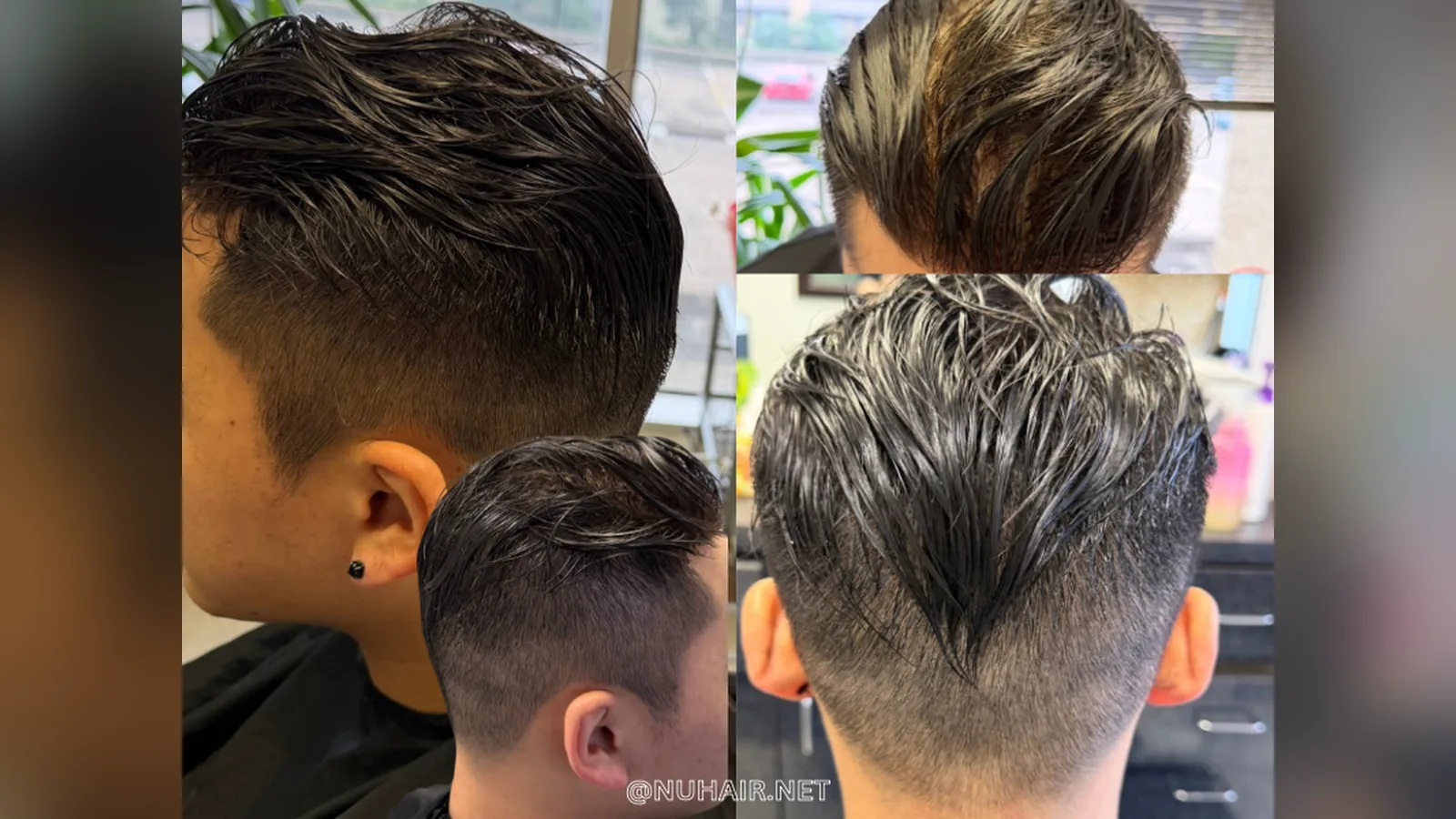 Kevin's stylish modern men's hair system, side and back views, Nu Hair of Texas, Dallas